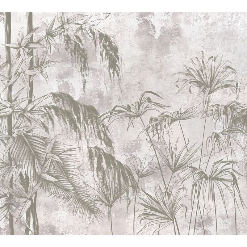 Sanders&sanders - papier peint panoramique plantes tropicales gris