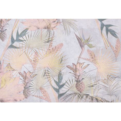 papier peint panoramique plantes tropicales rose et bleu  - Komar