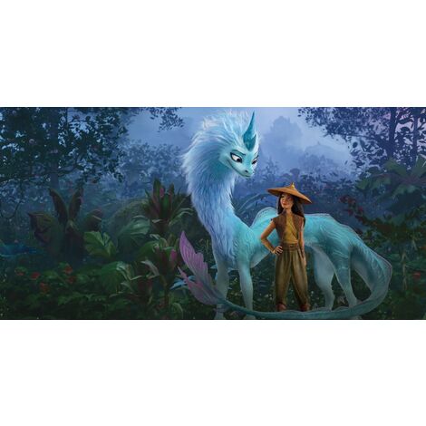 papier peint panoramique Raya Jungle bleu et vert  - Disney