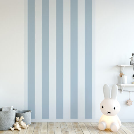 Papier peint panoramique, rayure bleu ciel, tendance rayure, 250 cm X 150 cm