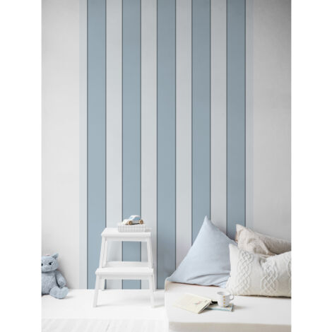 Papier peint panoramique, rayure bleu ciel vintage souligné bleu, tendance rayure, 250 cm X 150 cm
