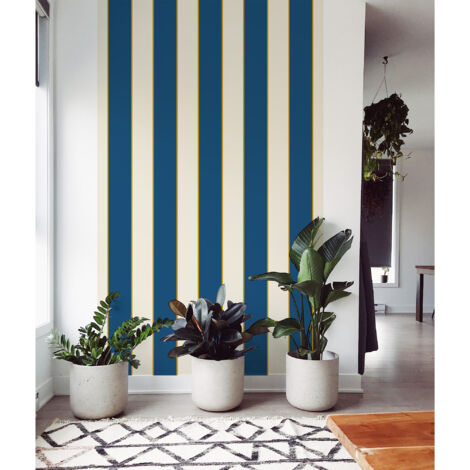 Papier peint panoramique, rayure bleu vintage, esprit marin, tendance rayure, 250 cm X 150 cm