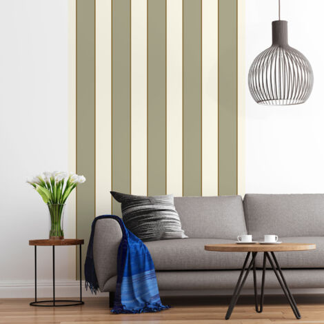 Papier peint panoramique, rayure kaki vintage, tendance , 250 cm X 150 cm