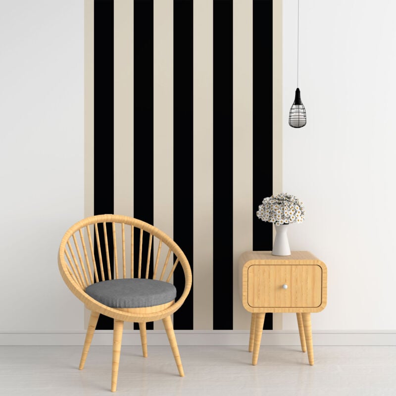 Papier peint panoramique, rayure noire et beige, tendance rayure , 250 cm x 150 cm