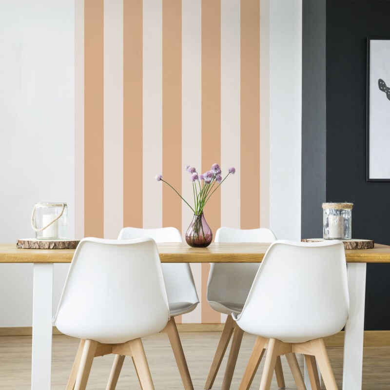 Papier peint panoramique, rayure pêche, pantone 2024, tendance rayure, 250 cm x 150 cm