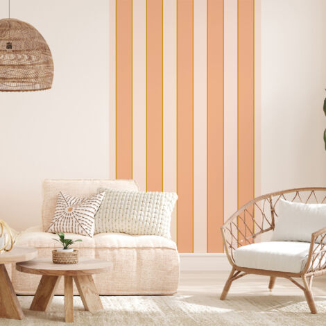 Papier peint panoramique, rayure pêche vintage souligné ocre, pantone 2024, tendance rayure, 250 cm X 150 cm