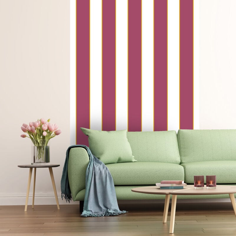 Papier peint panoramique, rayure prune magenta vintage, tendance rayure, 250 cm x 150 cm