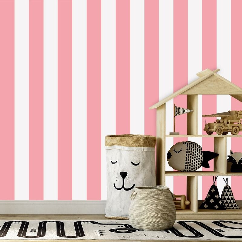 Papier peint panoramique, rayures roses
