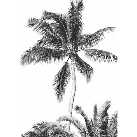 Papier peint panoramique Retro Palm - 200 x 280 cm de Komar - noir et blanc