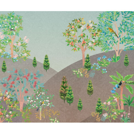 Papier peint panoramique romantique Jardin Persan
