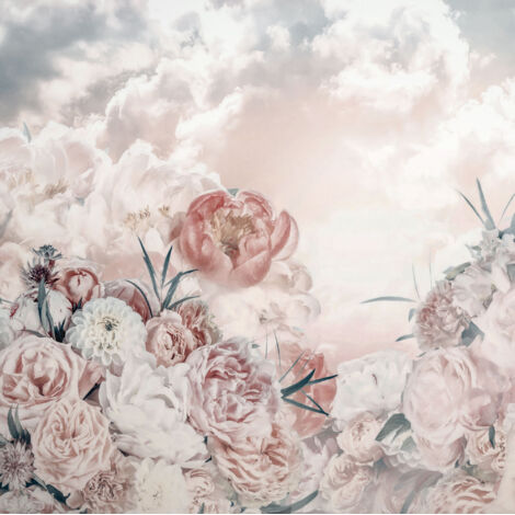 Papier peint panoramique romantique Nuages en Fleurs