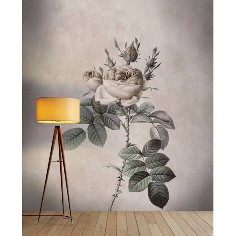 Papier peint panoramique romantique rose gris | Tapisserie panoramique fleurie rose vintage | Papier peint panoramique floral idéal chambre adulte - 270 x 400 cm (4 pièces)