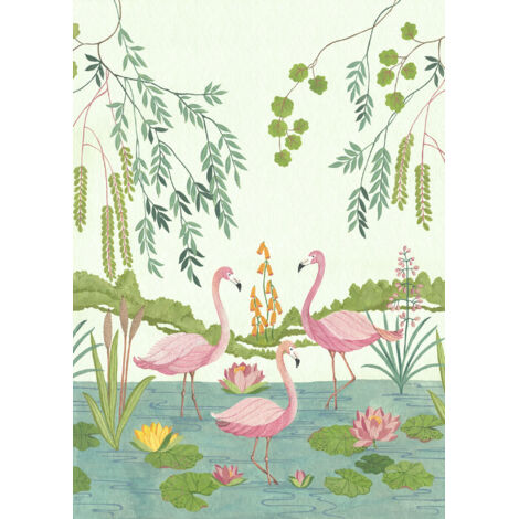 Papier peint panoramique romantique Vibes Flamants