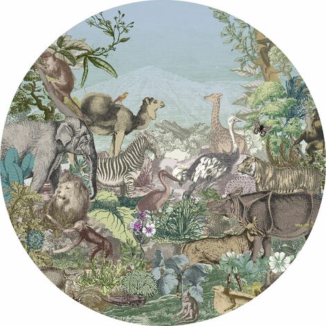 papier peint panoramique rond adhésif Animal Kingdom multicolore  - Komar