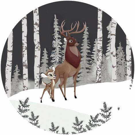 papier peint panoramique rond adhésif Bambi Great Prince gris et marron  - Disney