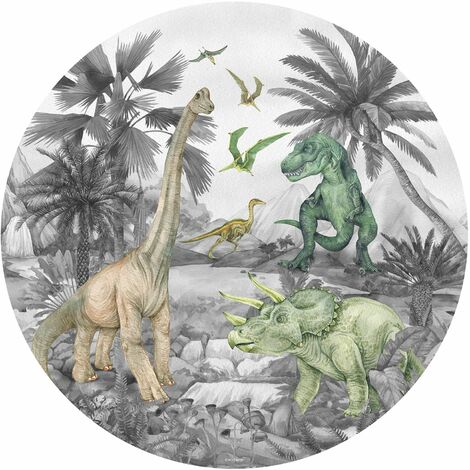 papier peint panoramique rond adhésif dinosaures gris  - Sanders & Sanders