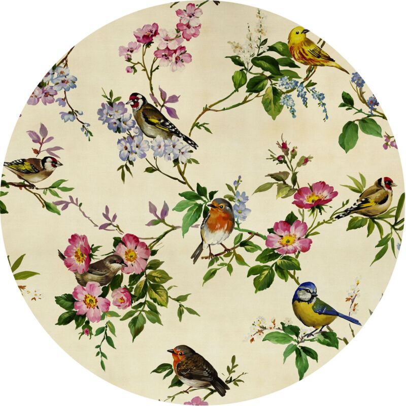 Sanders&sanders - papier peint panoramique rond adhésif fleurs et oiseaux beige, vert et rose