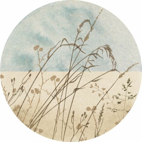 papier peint panoramique rond adhésif Gazon beige et bleu  - Komar