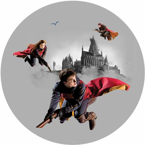 papier peint panoramique rond adhésif Harry Potter Poudlard gris et rouge  - Sanders & Sanders