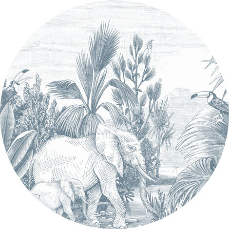 Papier peint panoramique rond adhésif jungle - Ø 70 cm de ESTAhome