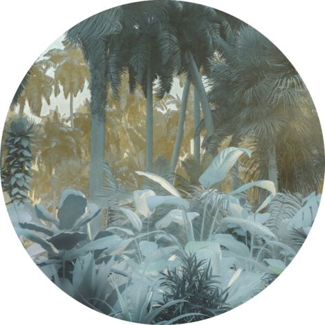 papier peint panoramique rond adhésif jungle exotique bleu et vert  - Sanders & Sanders