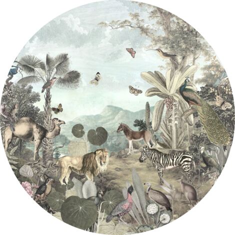 papier peint panoramique rond adhésif jungle multicolore  - Sanders & Sanders