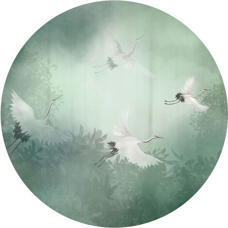 Papier peint panoramique rond adhésif oiseaux de grue - Ø 140 cm de Sanders & Sanders - vert