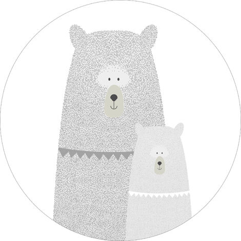 Papier peint panoramique rond adhésif ours mère et enfant - Ø 70 cm de ESTAhome - gris clair