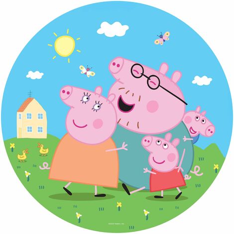 papier peint panoramique rond adhésif Peppa Cochon vert, bleu et rose  - Sanders & Sanders