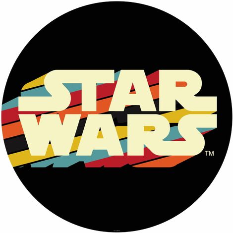 papier peint panoramique rond adhésif Star Wars Logo multicolore sur noir  - Disney
