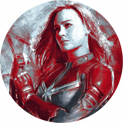 Papier peint panoramique ronde et autoadhésive sur intissé de Komar - Avengers Painting Captain Marvel - Diamètre de 125 cm - rouge, gris, blanc, noir