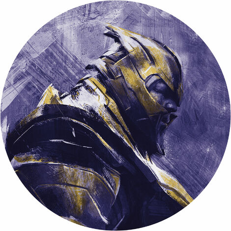 Papier peint panoramique ronde et autoadhésive sur intissé de Komar - Avengers Painting Thanos - Diamètre de 125 cm - bleu, jaune, blanc, noir