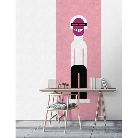 Papier peint panoramique rose, noir et blanc Tapisserie panoramique personnage pour bureau Papier peint panoramique graphique moderne