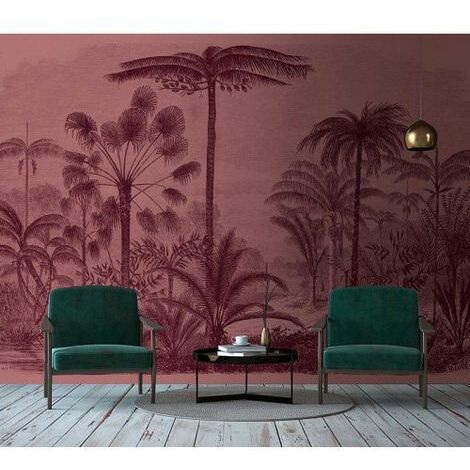 Papier peint panoramique rose original Tapisserie panoramique tropicale motif palmier Papier peint panoramique design idéal pour bureau
