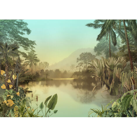 Papier peint panoramique rustique Lac Tropical