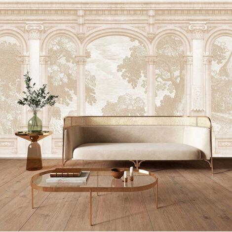 Papier peint panoramique salon beige Tapisserie panoramique architecture pour chambre Papier peint panoramique élégant bâtiment & nature