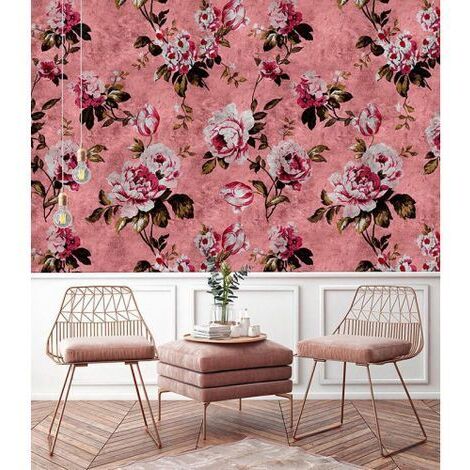 Papier peint panoramique salon floral vieux rose Tapisserie panoramique motif rose idéale couloir Papier peint panoramique fleuri chambre fille