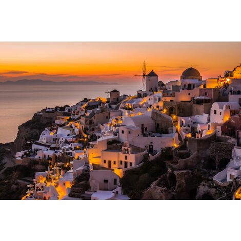 papier peint panoramique Santorin orange chaude, marron et gris  - Sanders & Sanders