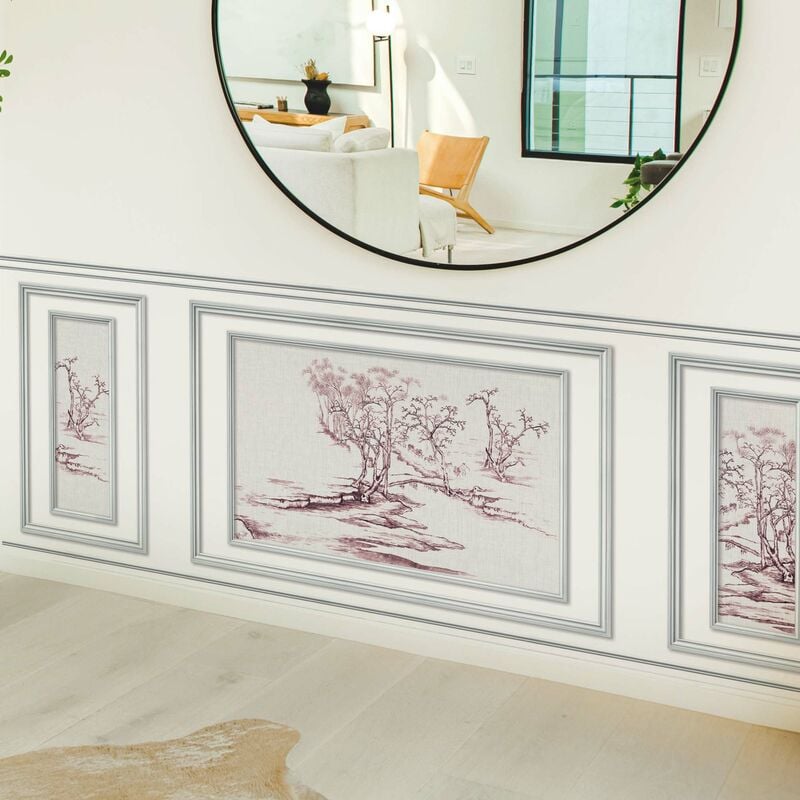 Papier peint trompe l'oeil boiserie, 75x200cm. Toile arbre rouge pour décor intérieur panoramique. Donnez une nouvelle vie à votre maison