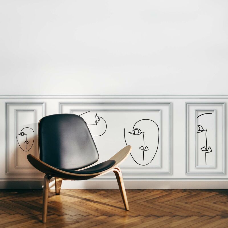 Papier peint bois trompe l'oeil 75x200cm, motif minimaliste, décor mural panoramique. Soubassement boiserie pour une ambiance chaleureuse.