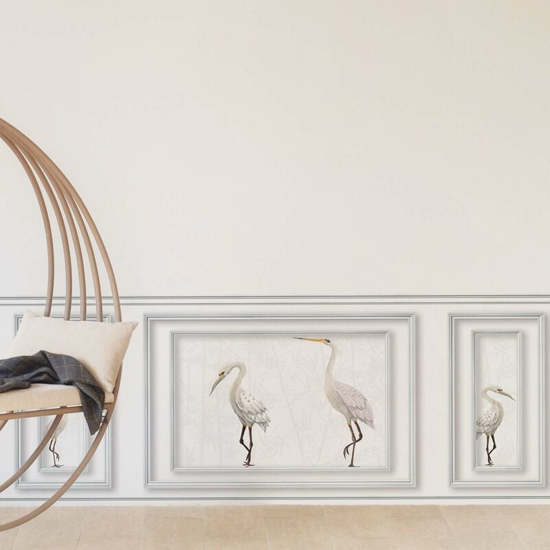 Papier peint trompe l'oeil Forêt de Bambous avec Hérons, 75x200cm, Boiserie Panoramique, Décoration Murale Intérieure