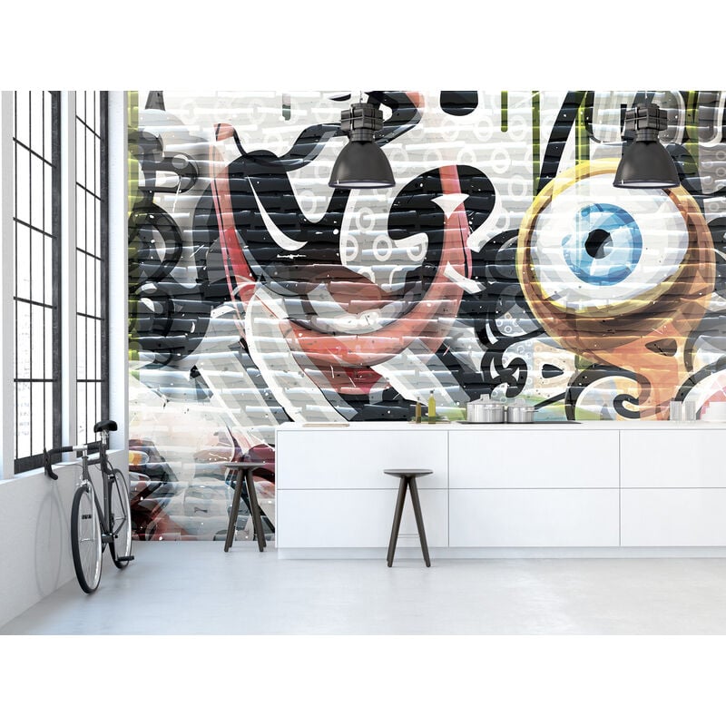 Papier Peint Street Art Monstres Pastels, 250 cm x 270 cm, Briques Panoramiques Murale, Décoration Intérieure