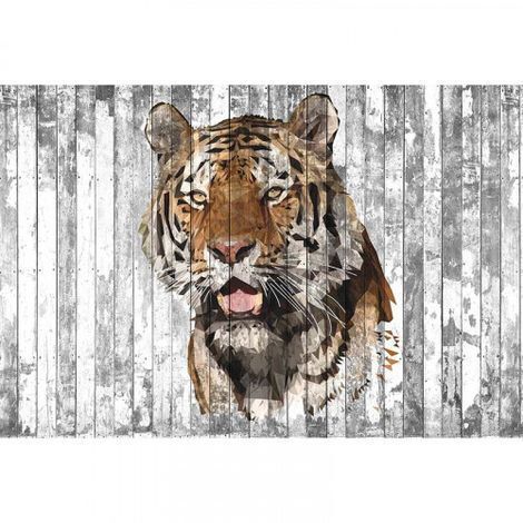 Papier peint panoramique tigre imitation bois Tapisserie panoramique originale pour salon Papier peint panoramique animaux pour chambre