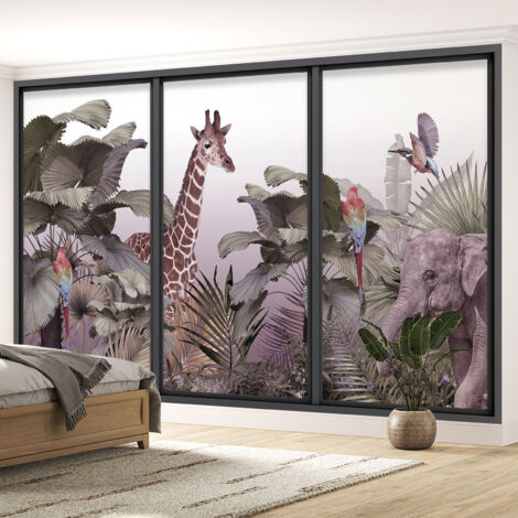 Papier peint panoramique Trompe l'oeil baie vitrée - Animaux de la jungle - 130 cm x 78 cm