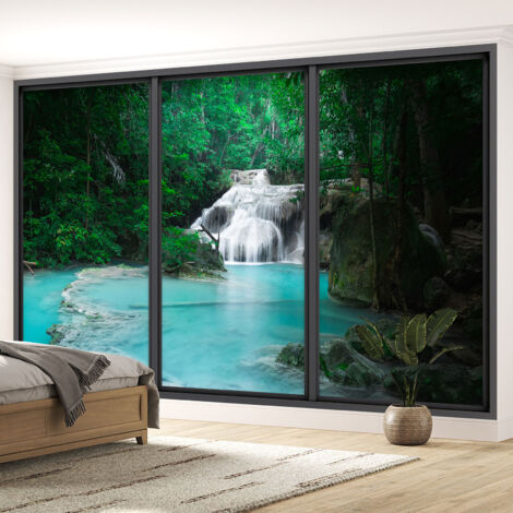 Papier peint panoramique Trompe l'oeil baie vitrée - Cascades - 130 cm x 78 cm