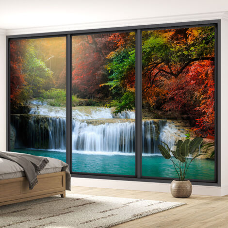 Papier peint panoramique Trompe l'oeil baie vitrée - Cascades - 130 cm x 78 cm