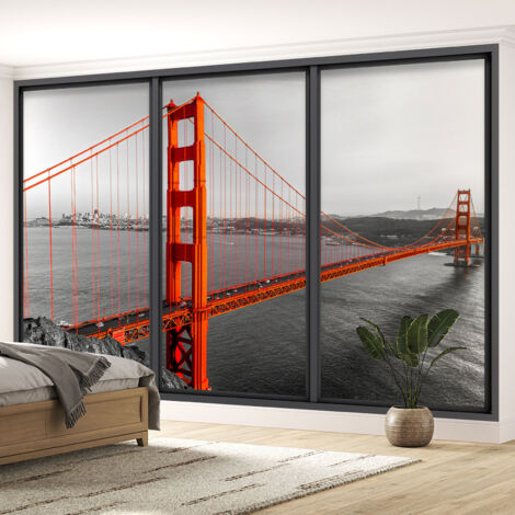 Papier peint panoramique Trompe l'oeil baie vitrée - Golden gate - 130 cm x 78 cm