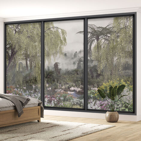 Papier peint panoramique Trompe l'oeil baie vitrée - Jungle - 130 cm x 78 cm