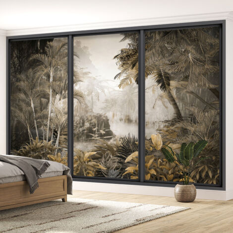 Papier peint panoramique Trompe l'oeil baie vitrée - Jungle - 130 cm x 78 cm