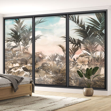 Papier peint panoramique Trompe l'oeil baie vitrée - Jungle - 130 cm x 78 cm